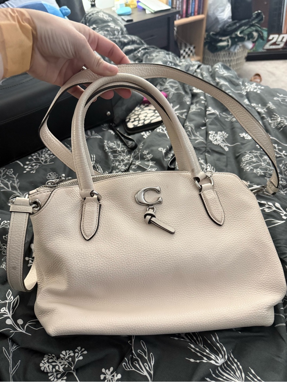 Coach Pebbled Leather Satchel White